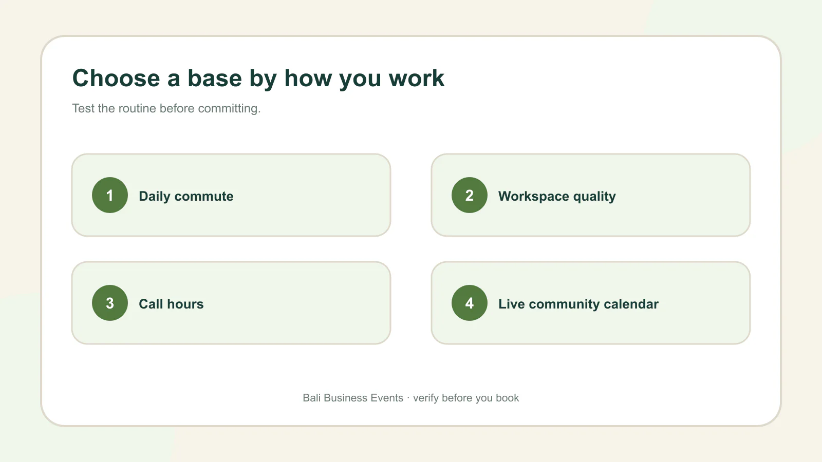 Four practical checks for choosing a Bali business base